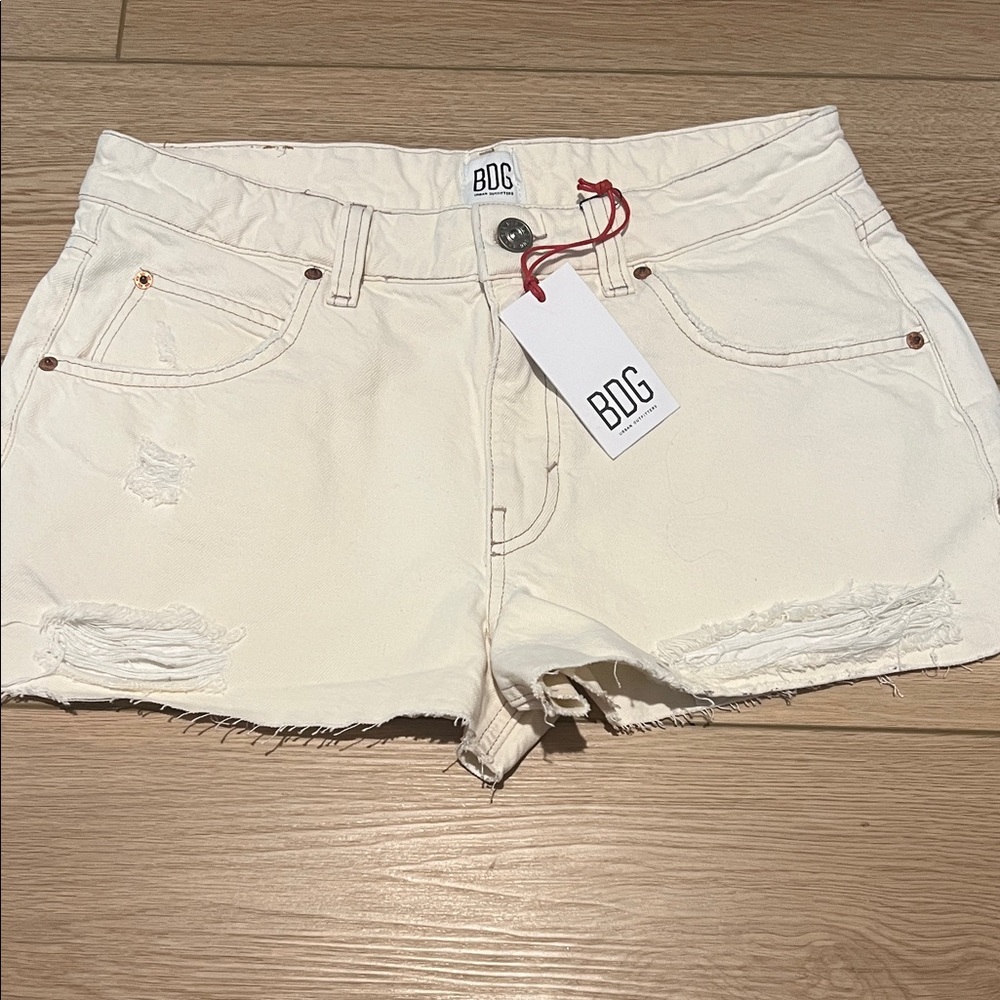 Women's Cream Distressed Shorts